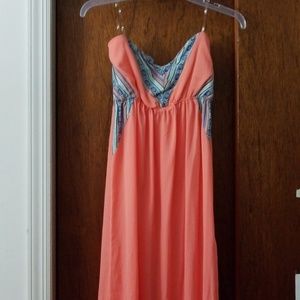 Coral Long Tube Maxi Dress